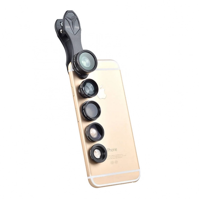 Set mobiele lenzen Apexel 5 in 1 universeel zwart