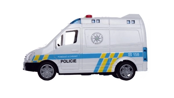 Auto politie bestelwagen kunststof 15cm op traagstart met batterijen, met geluid en licht in doos 19x13x9cm