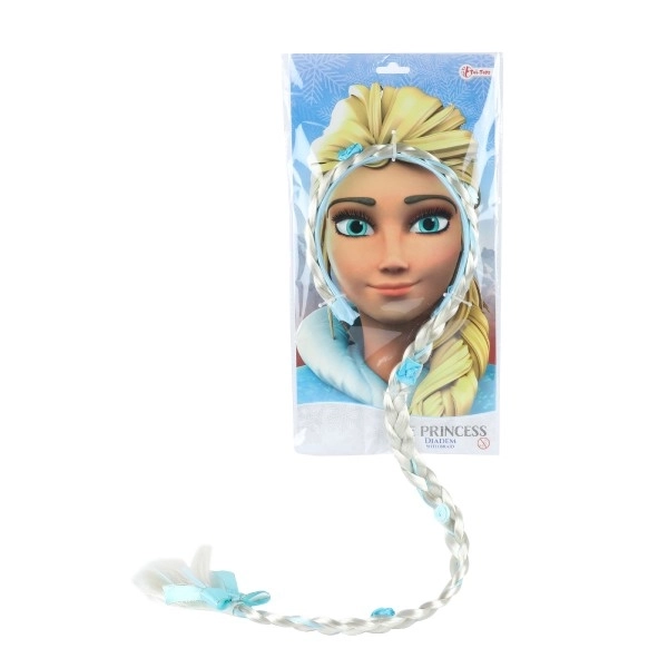 Schoonheid Set haarband met vlecht 90cm ijsprinses op kaart 35x18cm in zakje carnaval