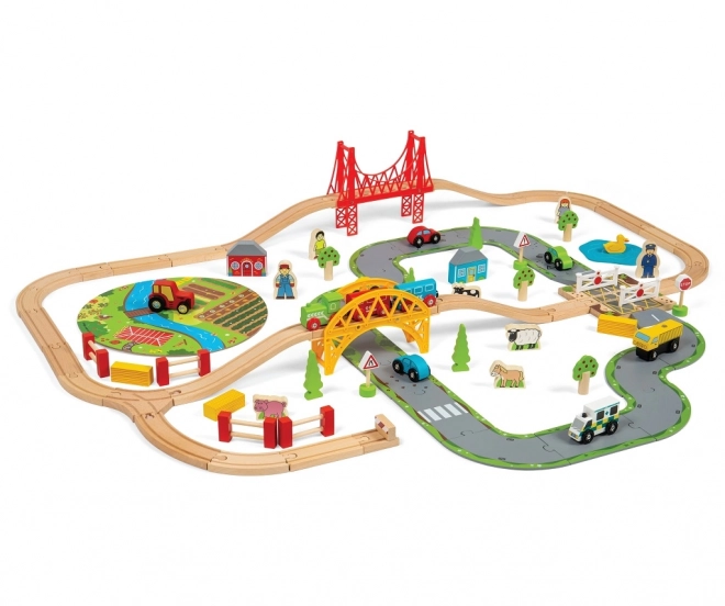 Bigjigs Rail Houten Treinbaan met Plattelandsweg 80 stuks