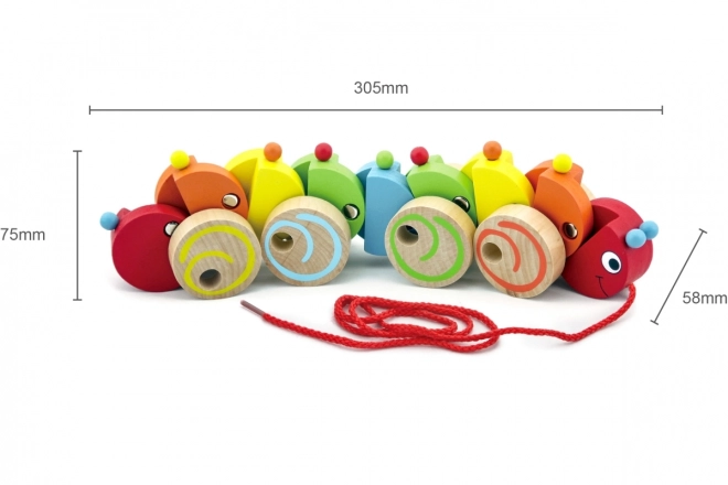 Houten trekfiguur rups