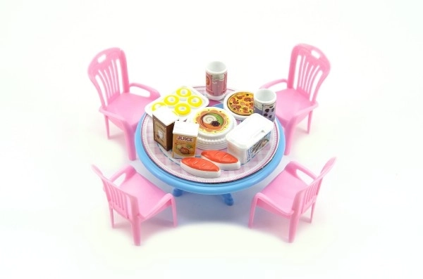 Tafel en stoelen met accessoires kunststof 12cm in blister