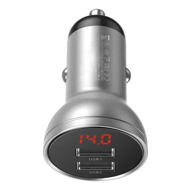 Baseus autolader met 2 USB-poorten en LED-display