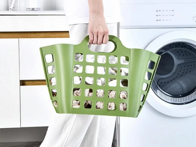 Inklapbare plastic boodschappenmand en wasmand