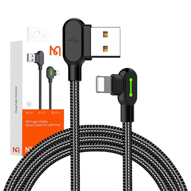 Hoekige USB Lightning Mcdodo CA-4671 LED-kabel, 1,2 m (zwart)