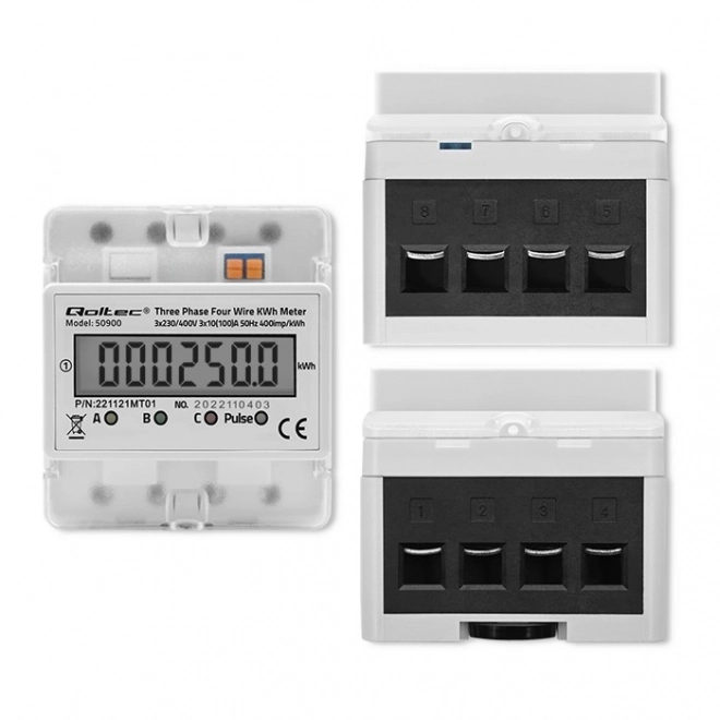 Drietraps elektronische elektriciteitsmeter | DIN-rail | 400V | LCD | 4P