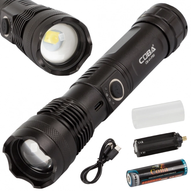 Militaire tactische zaklamp met USB-oplaadmogelijkheid en zoomfunctie