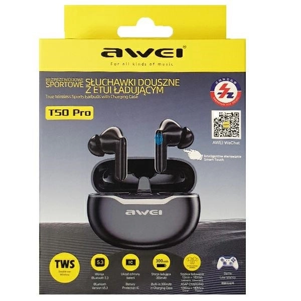 Bluetooth hoofdtelefoon Awei T50 Pro TWS zwart