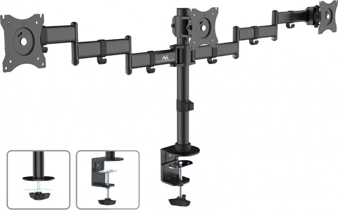 Bureausteun voor 3 monitoren met dubbele armen 13–27 cm, 8 kg