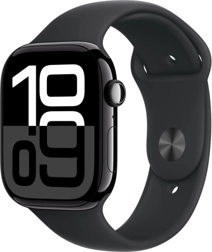 Watch Series 10 GPS 46 mm met aluminium kast in onyx met zwarte sportband in maat M/L