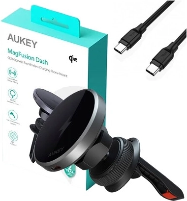 Magnetische autohouder met draadloos opladen 15 W AUKEY Qi2 (zwart)
