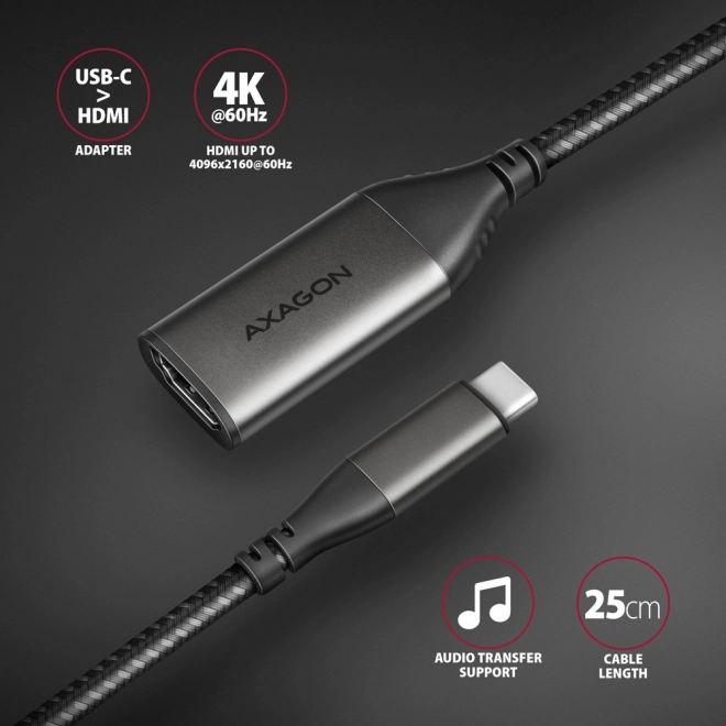 Adapter USB-C naar HDMI 4K/60Hz aluminium, 25 cm kabel