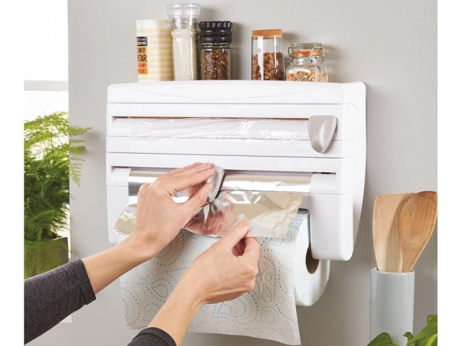 Dispenser voor folies en papieren handdoeken 4-in-1