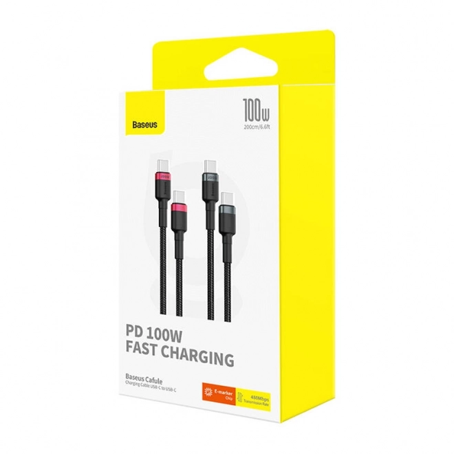 Kabel Baseus Cafule USB-C naar USB-C 100W,2m, 2st (rood-zwart, grijs-zwart).