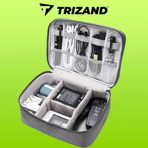 Reisorganizer voor kabels en opladers met handvat