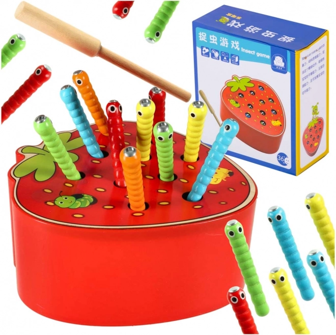Magnetisch motoriekspel voor kinderen – vang de rups – Aardbei