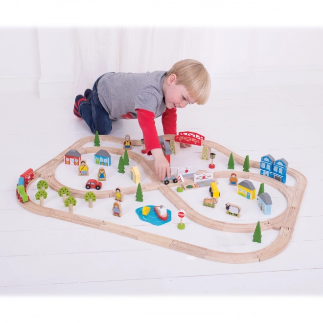 Bigjigs Rail Houten Treinset stad en dorp 101 stukken