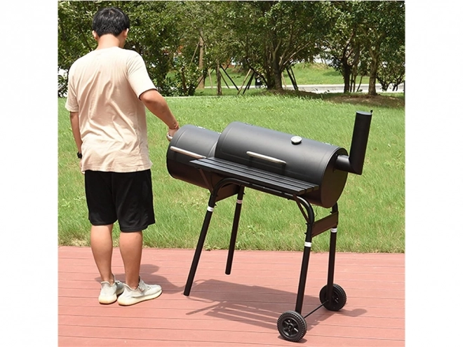 Tuinbarbecue op houtskool met rookoven en wielen
