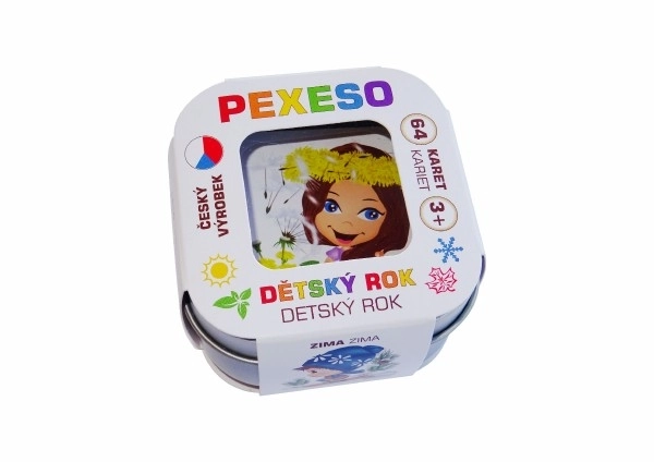 Pexeso Kinderjaar - waterbestendig, 64 kaarten in een metalen doosje 6x6x4cm
