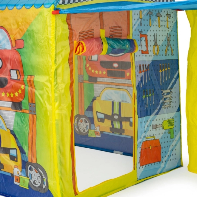 Tent voor automonteurs in autowerkplaats voor kinderen