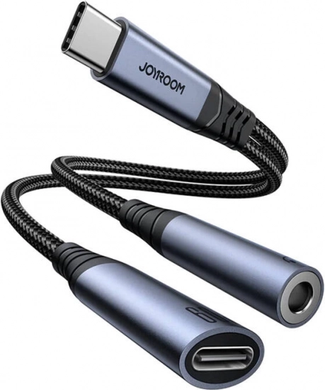 Audio-adapter 2-in-1 Type-C naar 3,5 mm en Type-C zwart