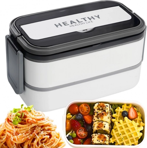 Stapelfbare bentobox met tussenschotten 1400 ml met bestek
