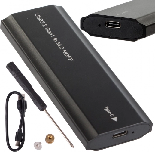 Aluminium behuizing voor M.2 SATA NGFF SSD met USB‑C (USB 3.2 Gen 1), 2230–2280