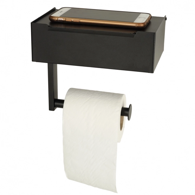 Toiletpapierhouder met plankje en opbergruimte zwart