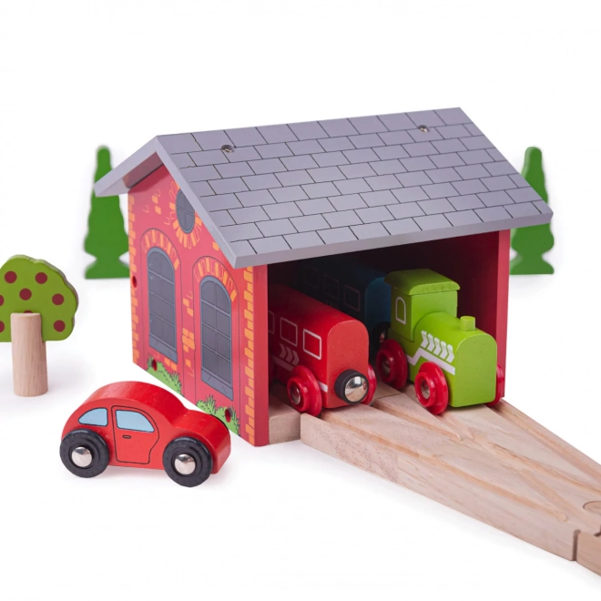 Houten depot voor twee treinstellen Bigjigs Rail