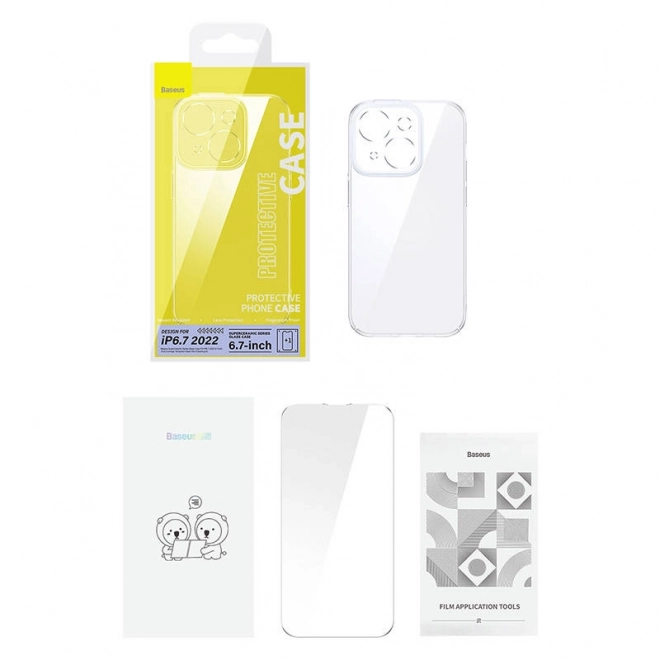 Transparante Glazen Hoes Baseus SuperCeramic en set gehard glas voor iPhone 14 – Plus