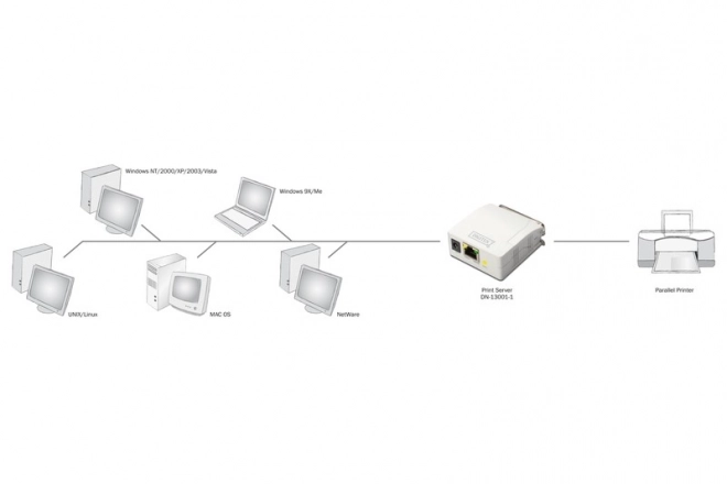 Serwer Fast Ethernet met 1 LPT-poort en RJ-45