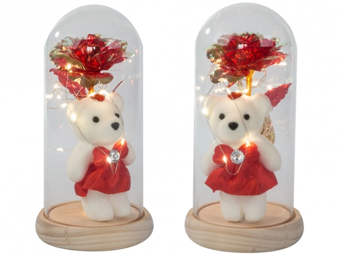 Eeuwige roos met teddybeer in glazen doos