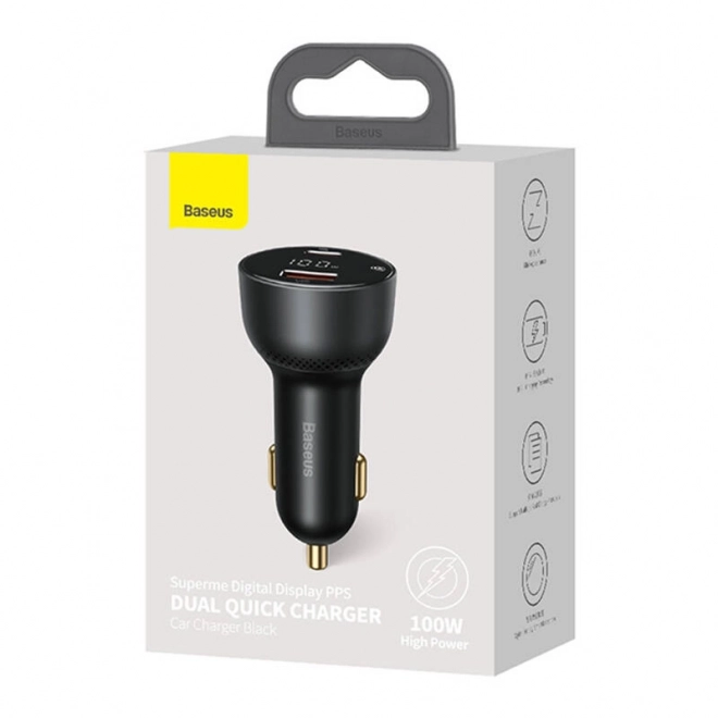 Baseus auto-oplader USB en USB-C 100W zwart