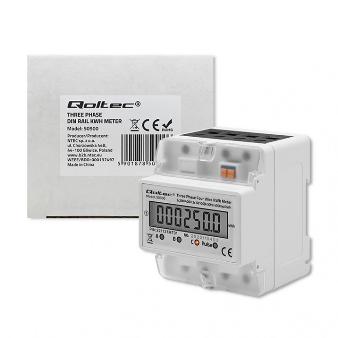 Drietraps elektronische elektriciteitsmeter | DIN-rail | 400V | LCD | 4P