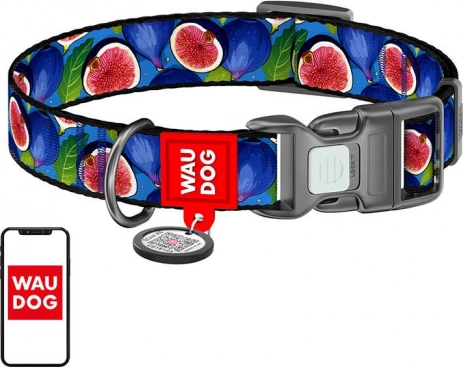 Nylon hondenhalsband Waudog met QR-code en vijgenmotief, maat XL