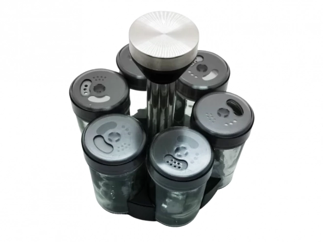 Draaiende specerijenorganizer met glazen potten