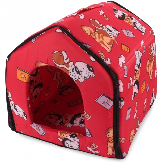 Rode textiele hut voor kleine huisdieren met kussen