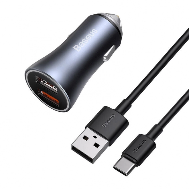 Baseus autolader met dubbele USB en USB-C kabel