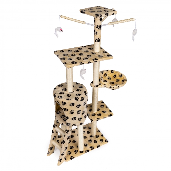 Klimboom voor katten, huisje, boom, bed, 138cm xl, Pootafdrukprints