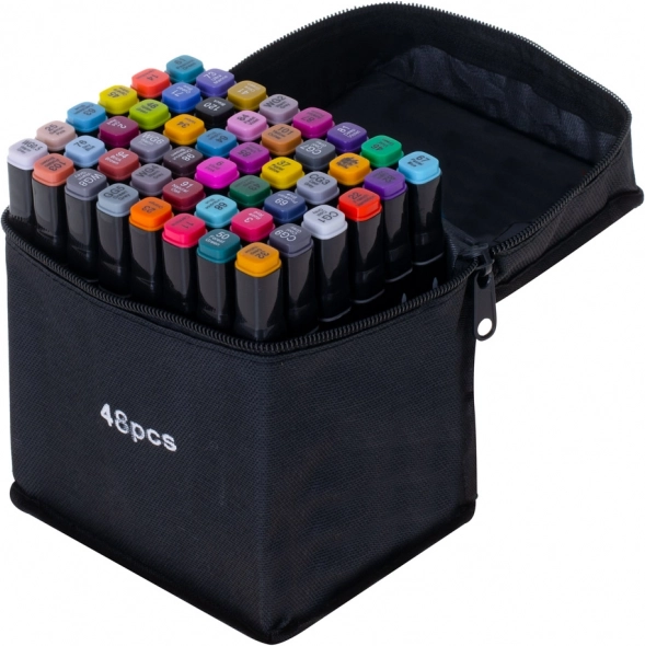 Dubbelpuntige alcoholmarkers in etui met standaard – 48