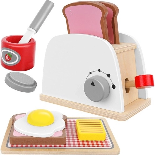 Houten kinderbroodrooster met ontbijtset