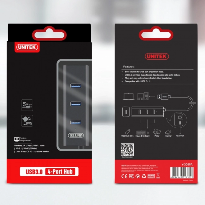 Hub 4x USB 3.0 met ondersteuning voor BC1.2, zwart