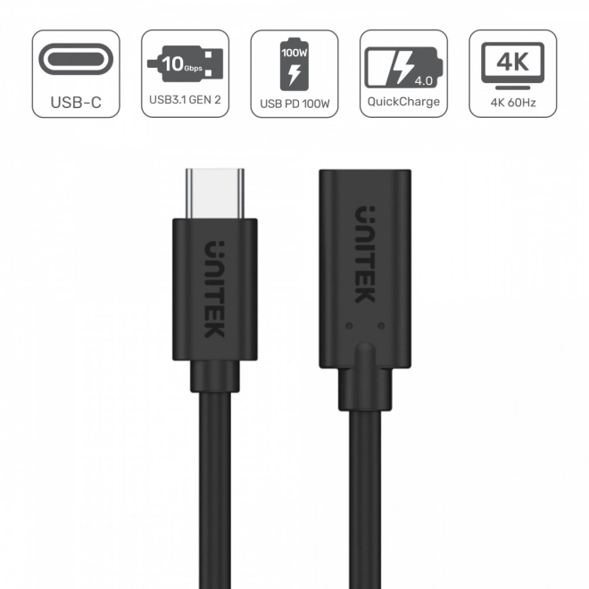USB-C verlengkabel 3.1 Gen 2 met 4K en PD 100W 0,5m