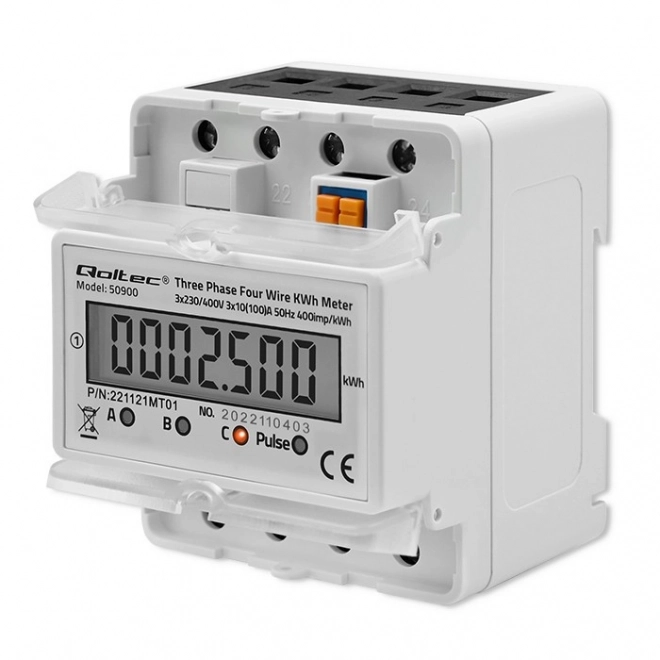 Drietraps elektronische elektriciteitsmeter | DIN-rail | 400V | LCD | 4P