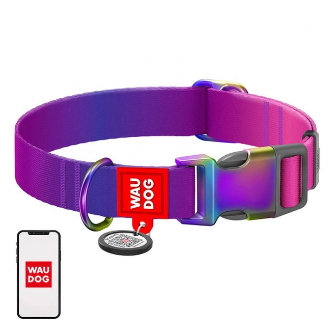 Nylon hondenhalsband met QR-code WAUDOG paars