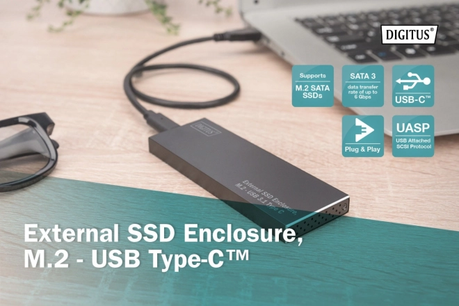 Externe USB Type C behuizing voor M.2 SSD SATA III, aluminium