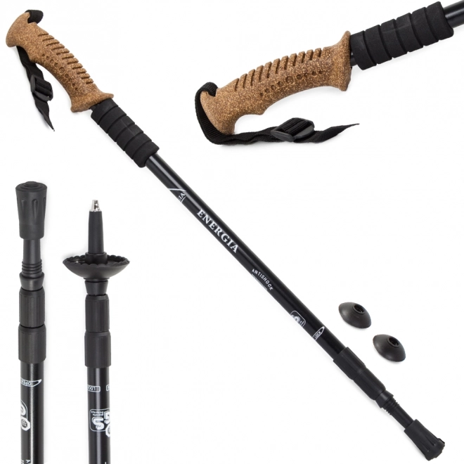 Nordic Walking trekkingleunen kurken handvat - 1 stuk – zwarte