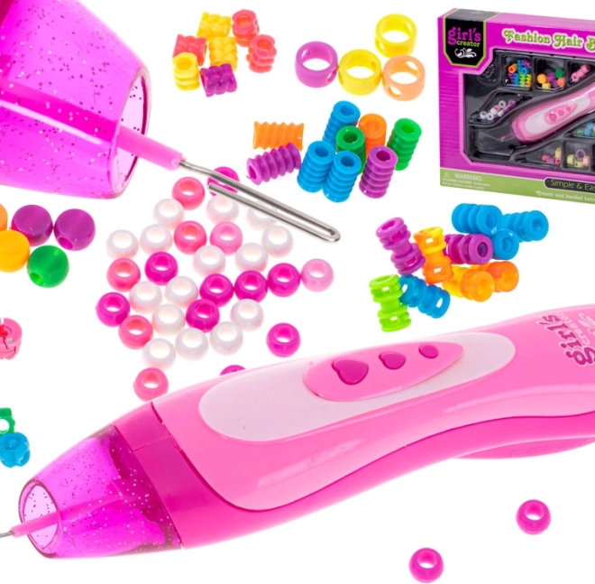 Roze vlechtset met kralen