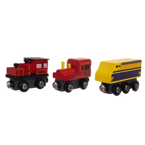 Houten treinen met wagons - 3 locomotieven en 9 wagons