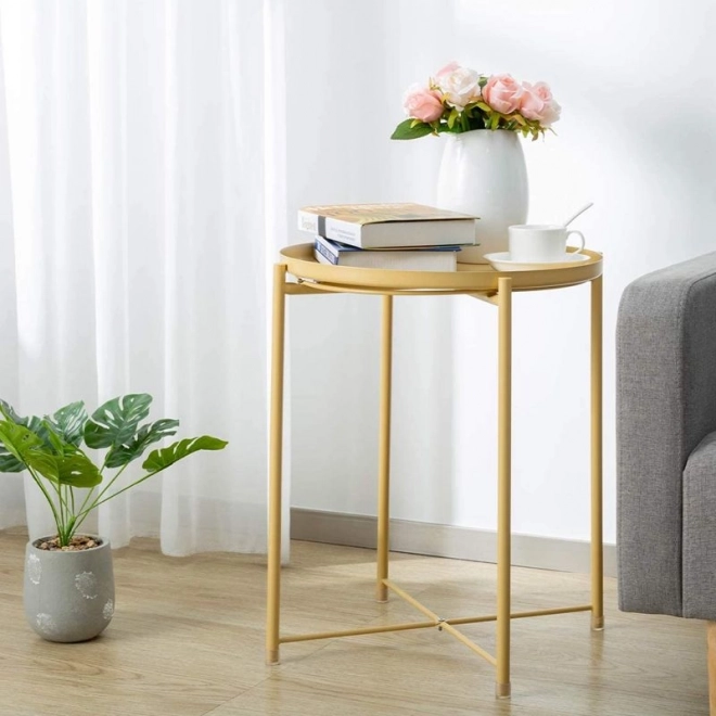 Ronde metalen tafel in loft-stijl - geel